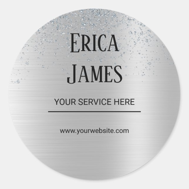 Silver Glitter Beauty Salon Classic Round Sticker (Front)