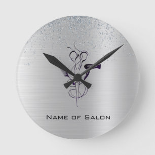 Silver Glitter Beauty Salon Round Clock