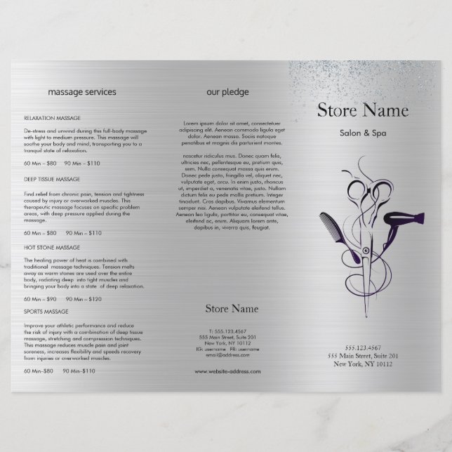 Silver Glitter Beauty Salon Trifold Bruchure (Front)