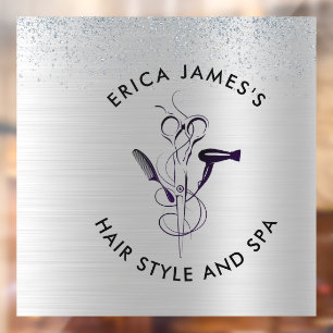 Silver Glitter Beauty Salon Window Cling