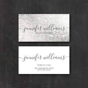 Silver Glitter Beauty Stylist Modern Calligraphy Business Card