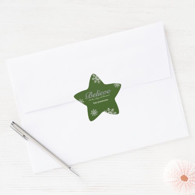 Silver Glitter Believe in the Magic of Christmas Star Sticker (Envelope)