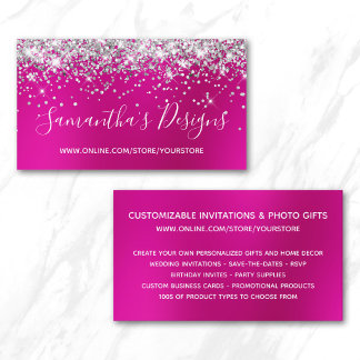 Silver Glitter Berry Hot Pink Blur Online Store Business Card