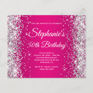 Silver Glitter Berry Hot Pink Ombre 50th Birthday Flyer