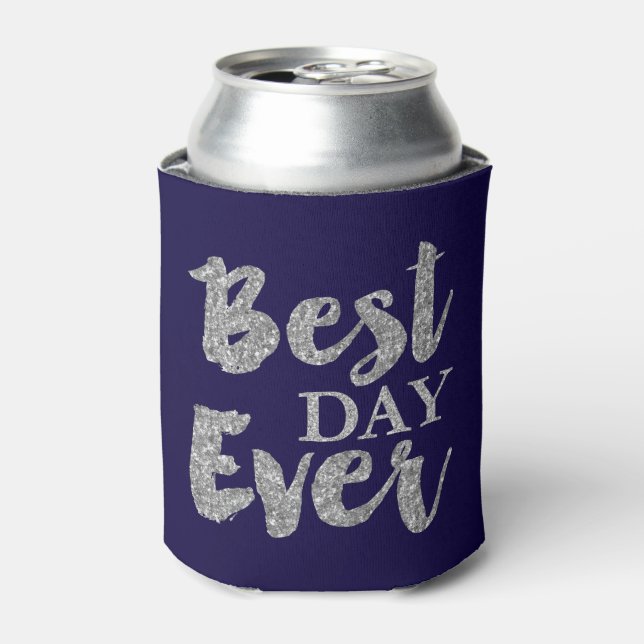 Silver Glitter Best Day Ever Wedding Favours Can Cooler (Can Front)