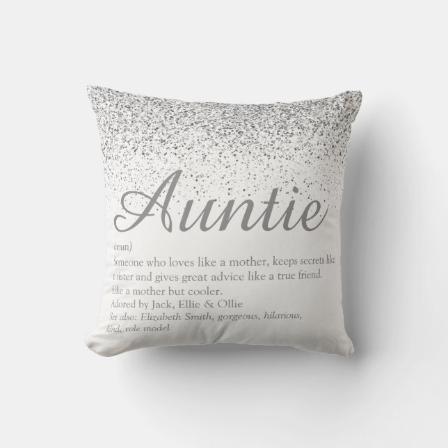 Silver Glitter Best Ever Auntie Aunt Definition Cushion (Front)