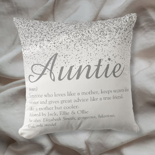 Silver Glitter Best Ever Auntie Aunt Definition Cushion