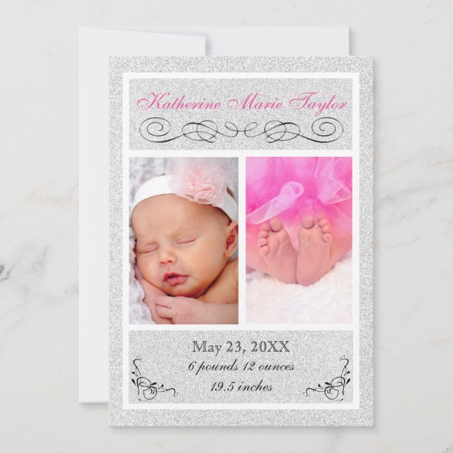 Silver Glitter - Birth Announcement (Front)