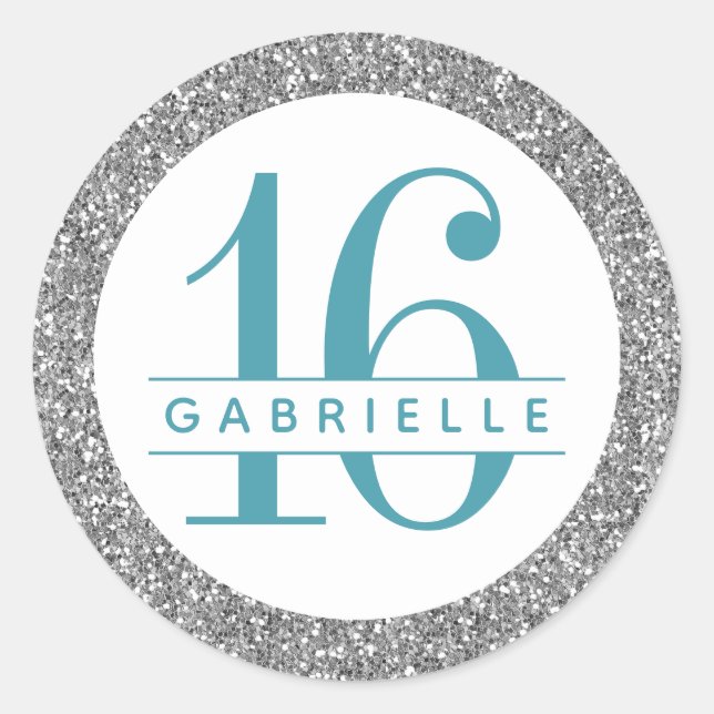 Silver Glitter Birthday Favour Sticker Label (Front)
