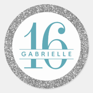 Silver Glitter Birthday Favour Sticker Label