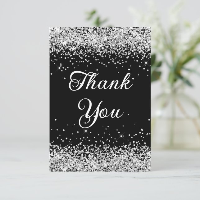 Silver Glitter Black 40th Birthday Thank You Card (Standing Front)