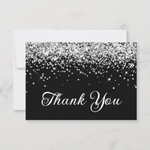 Silver Glitter Black 50th Birthday Thank You Card