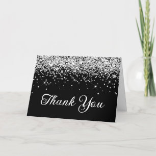 Silver Glitter Black 50th Birthday Thank You Card