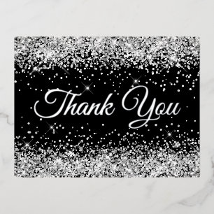 Silver Glitter Black 50th Birthday Thank You Foil Invitation Postcard