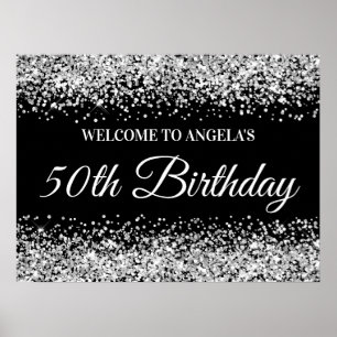 Silver Glitter Black 50th Birthday Welcome Poster