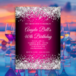 Silver Glitter Black and Hot Pink 40th Birthday Invitation<br><div class="desc">An elegant monogrammed 40th birthday 5x7 invitation for her. 
Faux silver glitter with sparkles against a black and magenta hot pink gradient graphic image. 
All the shiny silvery elements in this modern girly design are digital graphics.
Copy and paste some extra glitter graphics if you'd like.</div>