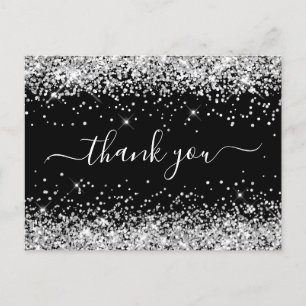 Silver Glitter Black Baby Shower Thank You Postcard