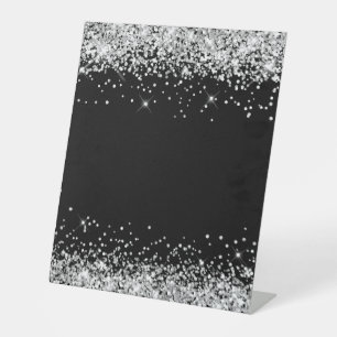 Silver Glitter Black Blank Pedestal Sign