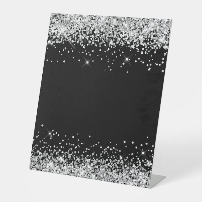 Silver Glitter Black Blank Pedestal Sign (Front)