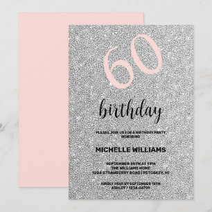 Silver Glitter Black Blush Calligraphy Birthday Invitation