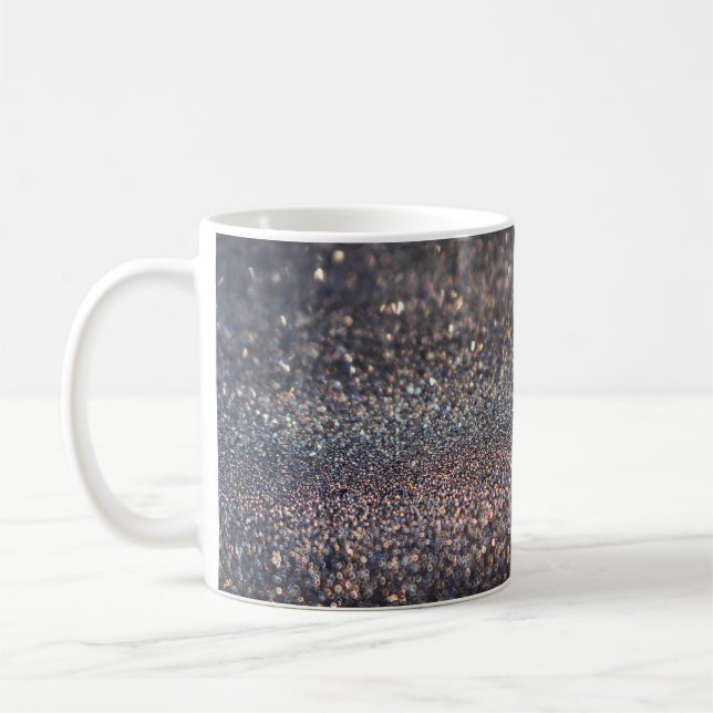 Silver Glitter: Black Bokeh Christmas Coffee Mug (Left)