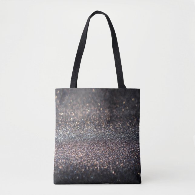 Silver Glitter: Black Bokeh Christmas Tote Bag (Front)