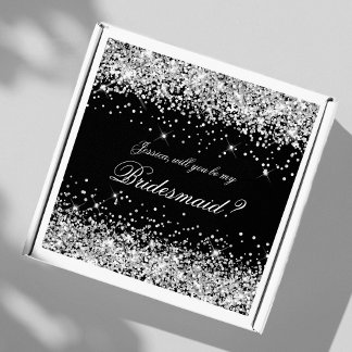 Silver Glitter Black Bridesmaid Proposal Gift Box