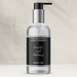 Silver Glitter & Black Cosmetics Bottle Label