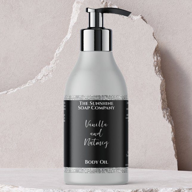 Silver Glitter & Black Cosmetics Bottle Label (Creator Uploaded)