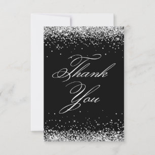 Silver Glitter Black Elegant 40th Birthday Thank You Card