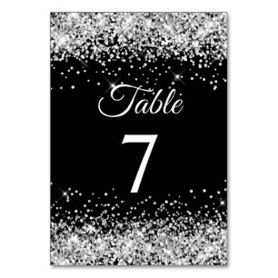 Silver Glitter Black Elegant Calligraphy Table Number