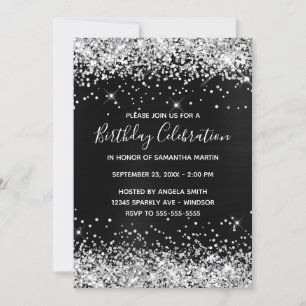 Silver Glitter Black Foil Birthday Celebration Invitation
