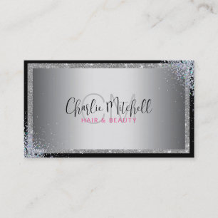 Silver Glitter Black Frame  Business Card