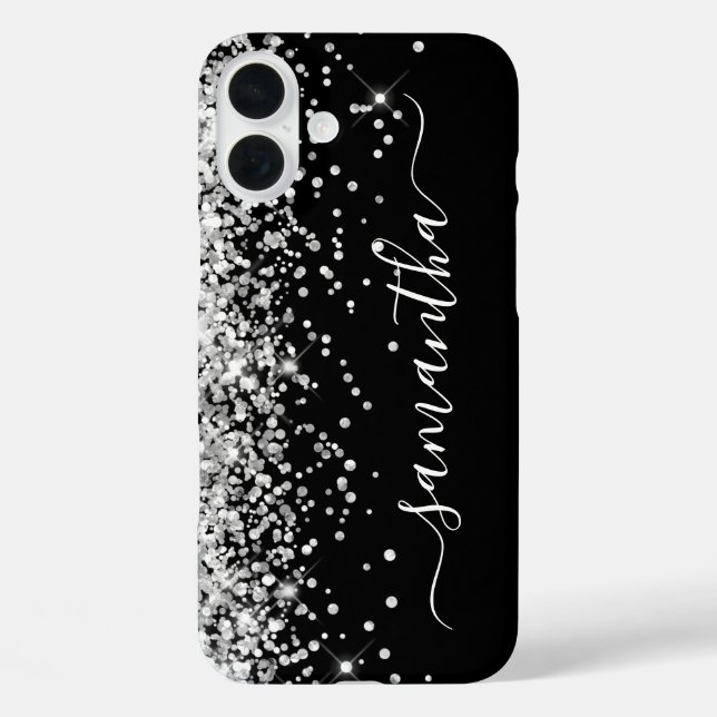 Silver Glitter Black Girly Signature Case-Mate iPhone Case (Back)