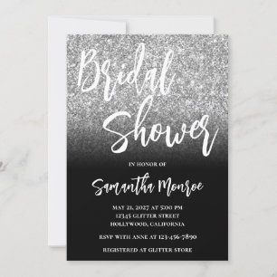 Silver Glitter Black Gradient Bridal Shower Invitation