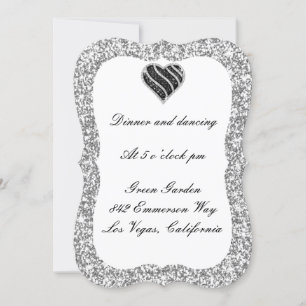 Silver Glitter Black Heart Reception Card