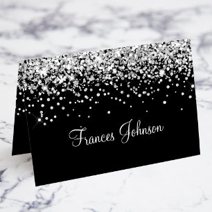 Silver Glitter Black Individual Name Place Cards