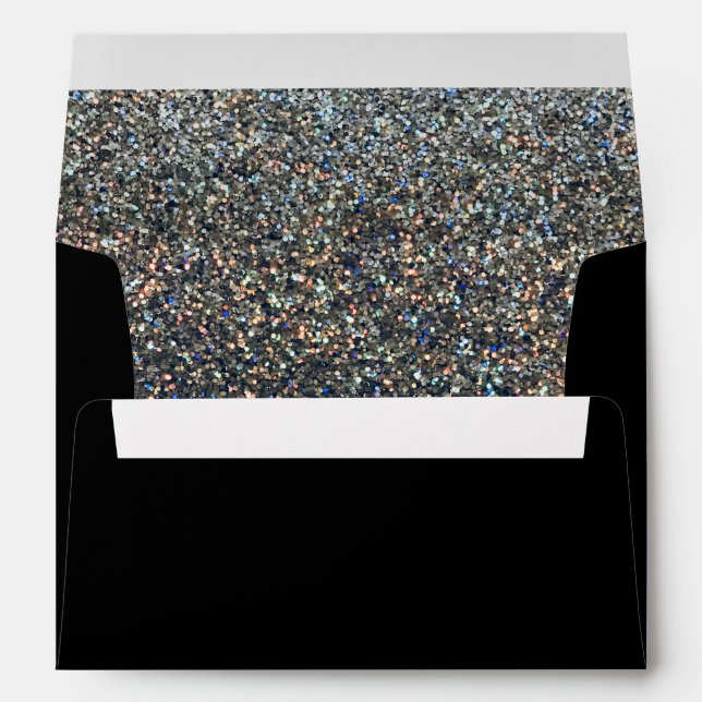 Silver Glitter & Black Invitation Envelope (Back (Bottom))