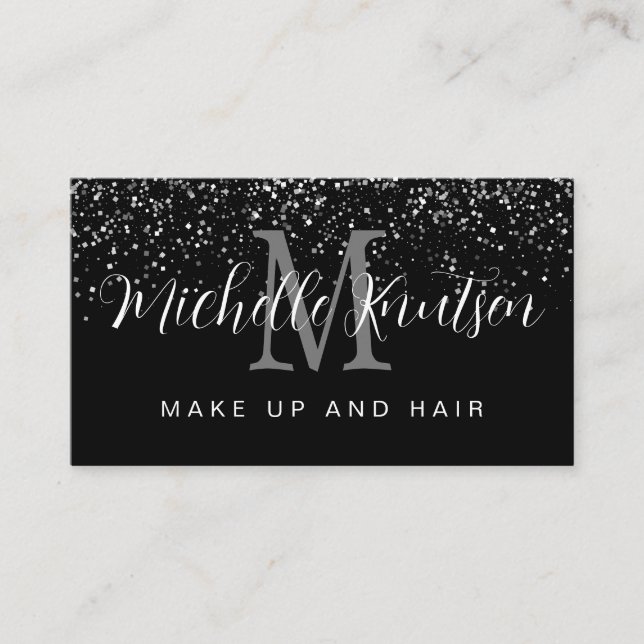 Silver Glitter Black  Makeup Artist Hair Salon  Business Card (Front)