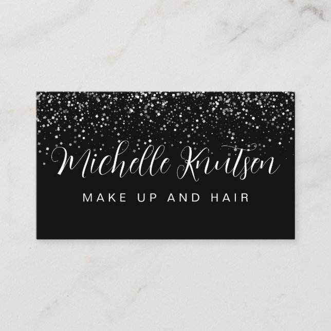 Silver Glitter Black  Makeup Artist Hair Salon  Business Card (Front)