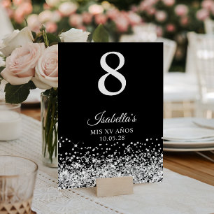 Silver Glitter Black Mis XV Anos Table Number