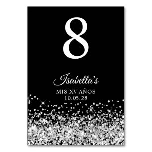 Silver Glitter Black Mis XV Anos Table Number
