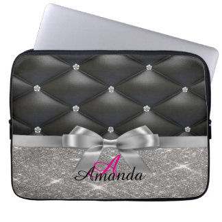 Silver glitter black monogram electronics Bag