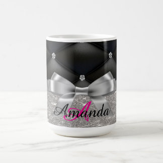 Silver glitter black monogram electronics Bag Coffee Mug