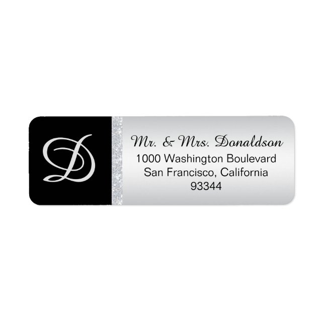 Silver Glitter Black Monogram Letter Initial (Front)