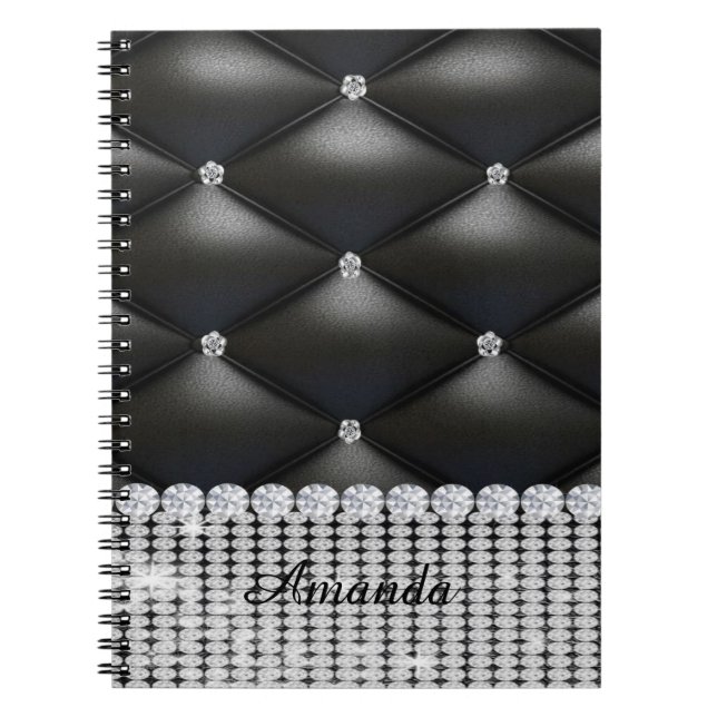 silver glitter black  monogram  notebook (Front)