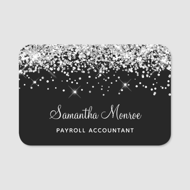 Silver Glitter Black Name Tag (Front)