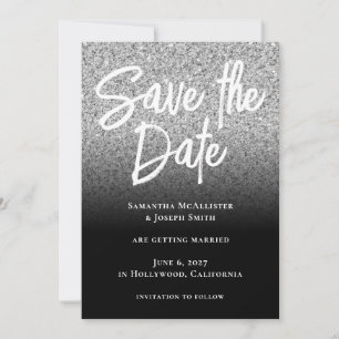 Silver Glitter Black Ombre Save The Date
