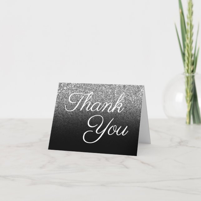 Silver Glitter Black Ombre Thank You Card (Front)