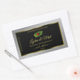 Silver Glitter Black Product Labels Ladybug Leaf